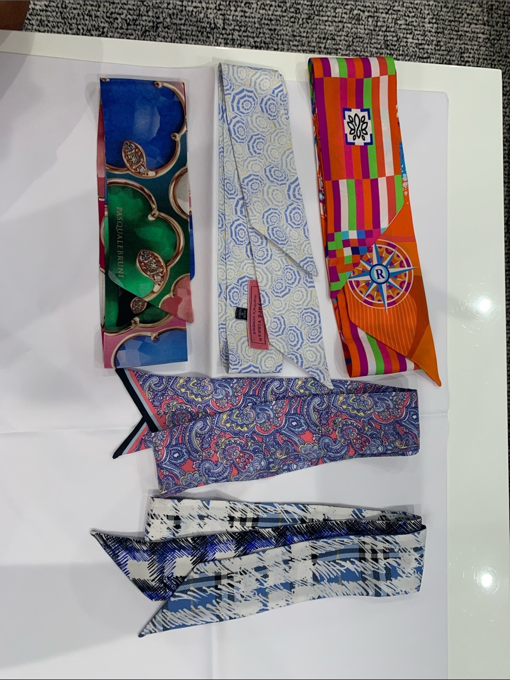 Silk Twilly Scarves -  Multicolor. Set of 5